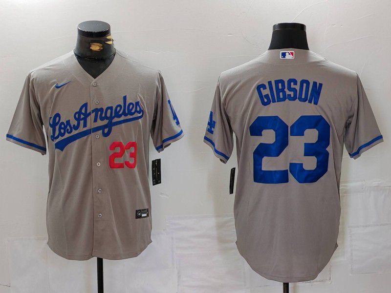 Men Los Angeles Dodgers 23 Gibson Grey Nike Game 2024 MLB Jersey style 4